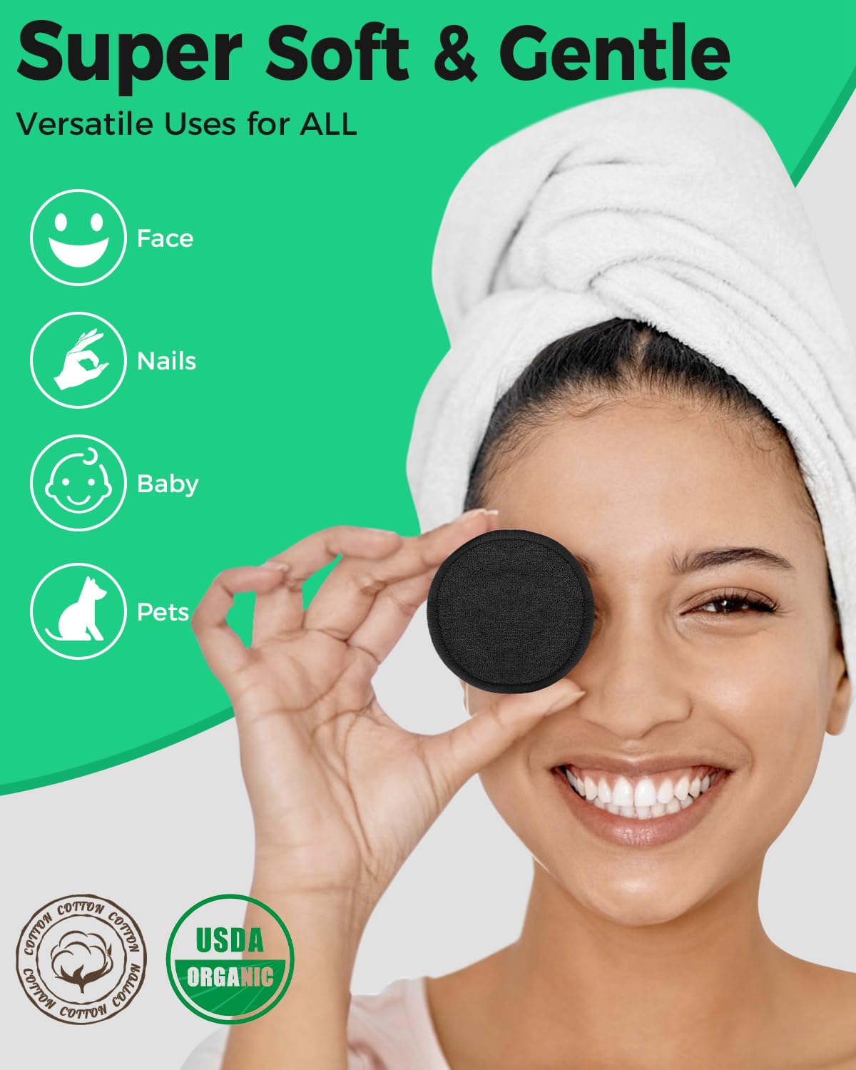 ProCIV Reusable Makeup Remover Pads, 25 Packs Organic Washable & Eco, Black
