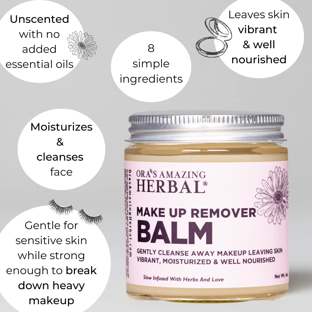 Ora's Amazing Herbal Makeup Remover Balm, Calendula Cleansing Balm with Licorice Root, Make Up Remover, Fragrance Free Skincare, Plant Based Makeup Melt, 4 oz