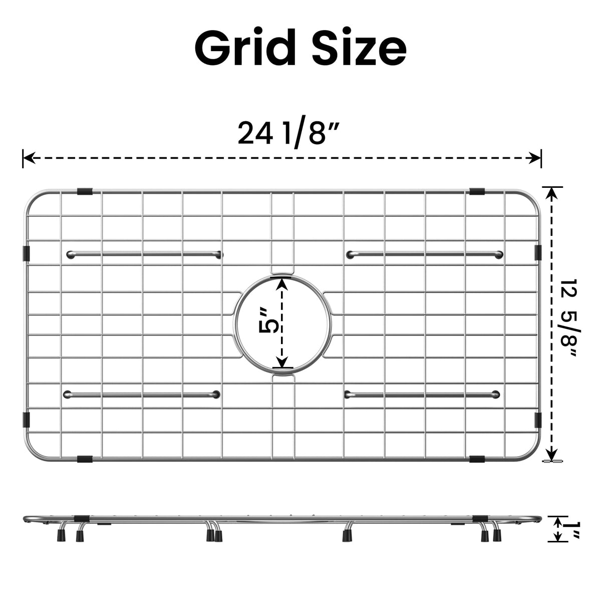 Sink Bottom Grid 24-1/8"x12-5/8", Centered Drain with Corner Radius 1-1/2"