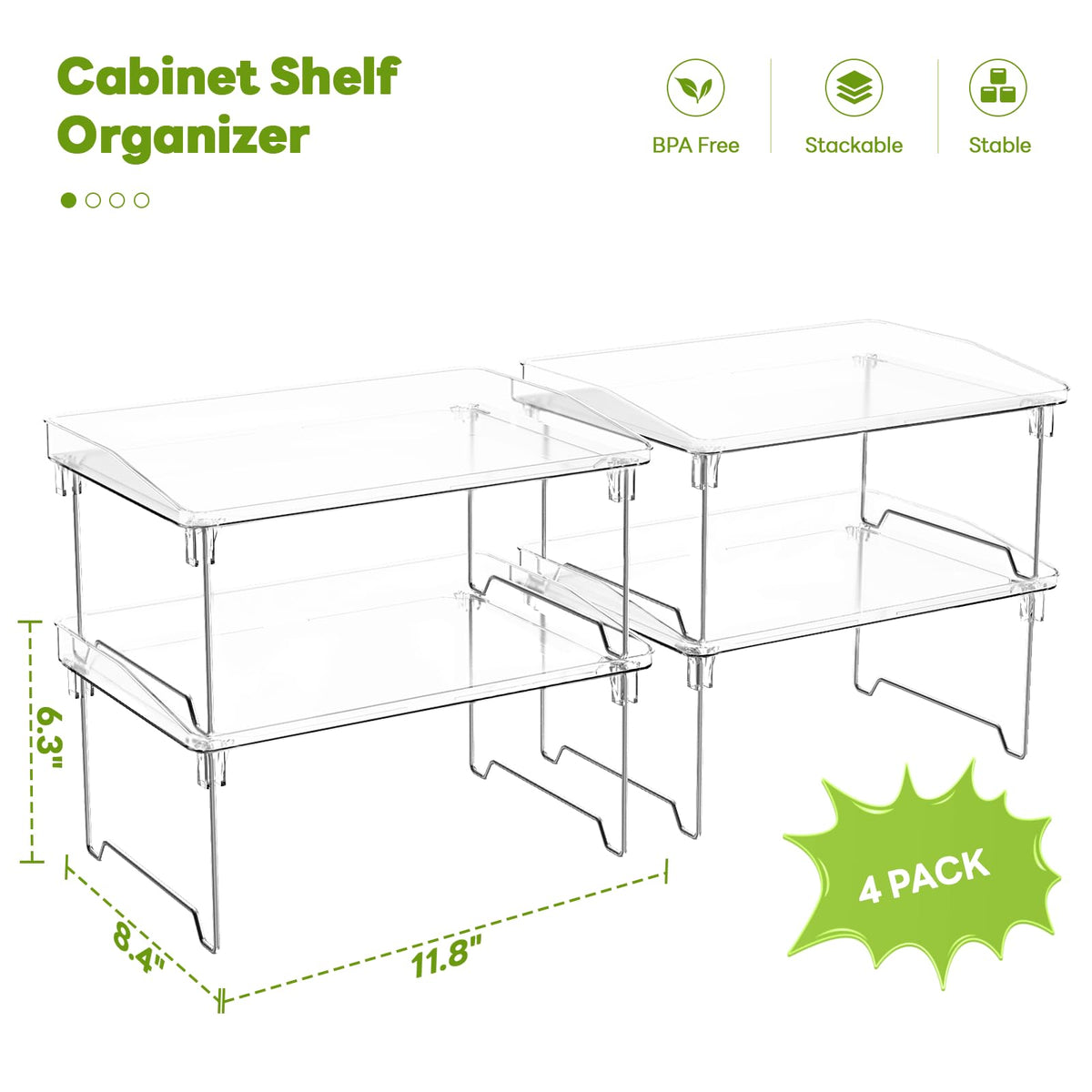 STARLATTA Acrylic Cabinet Organizer Shelf,4 Pcs Stackable Kitchen Counter Shelves,Spice Rack,Countertop Organizers,Clear Plastic Storage Organization for Makeup，Bathroom,Cupboard,Desk,Pantry