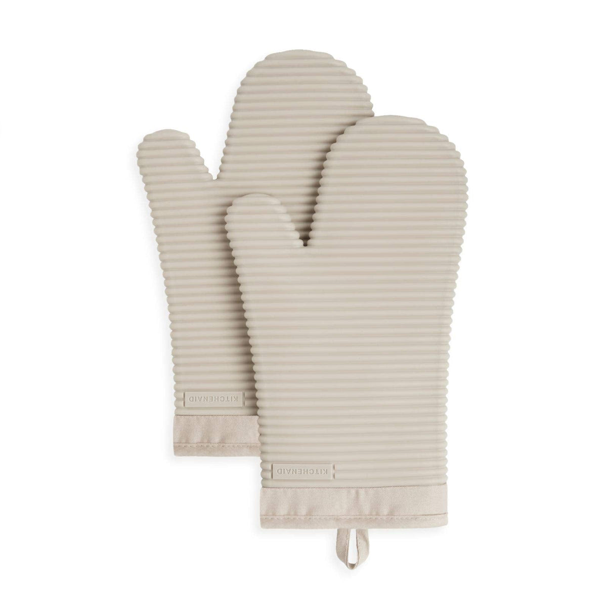 KITCHENAID Ribbed Soft Silicone Oven Mitt 2-Pack Set, 7.5"x13", Milkshake Tan