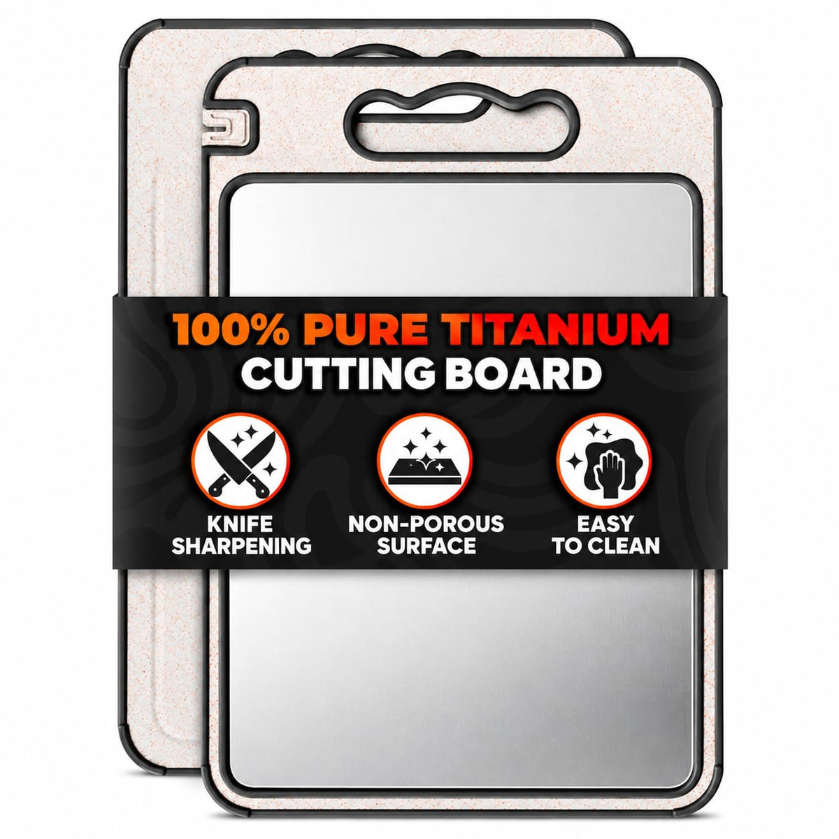 Titanium Cutting Board with Knife Sharpener, 14.3"x9.8", Double Sided