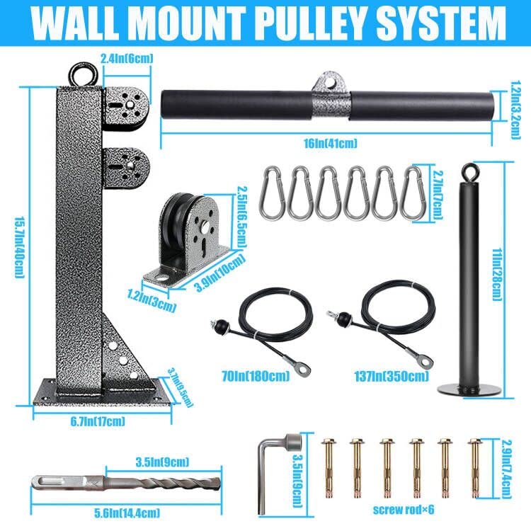 MARSAFIT Fitness Wall Mount Pulley System, Weight Cable Pulley System for Gym, LAT Pull Down and Low Row Cable Machine, Cable Station Equipment