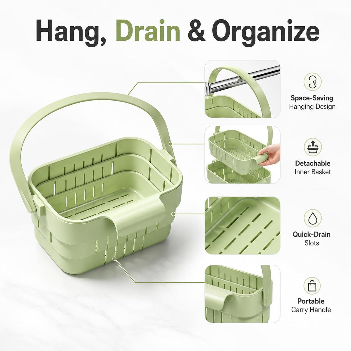 Collapsible Kitchen Sink Strainer Basket, Hanging Drain Basket (Square)