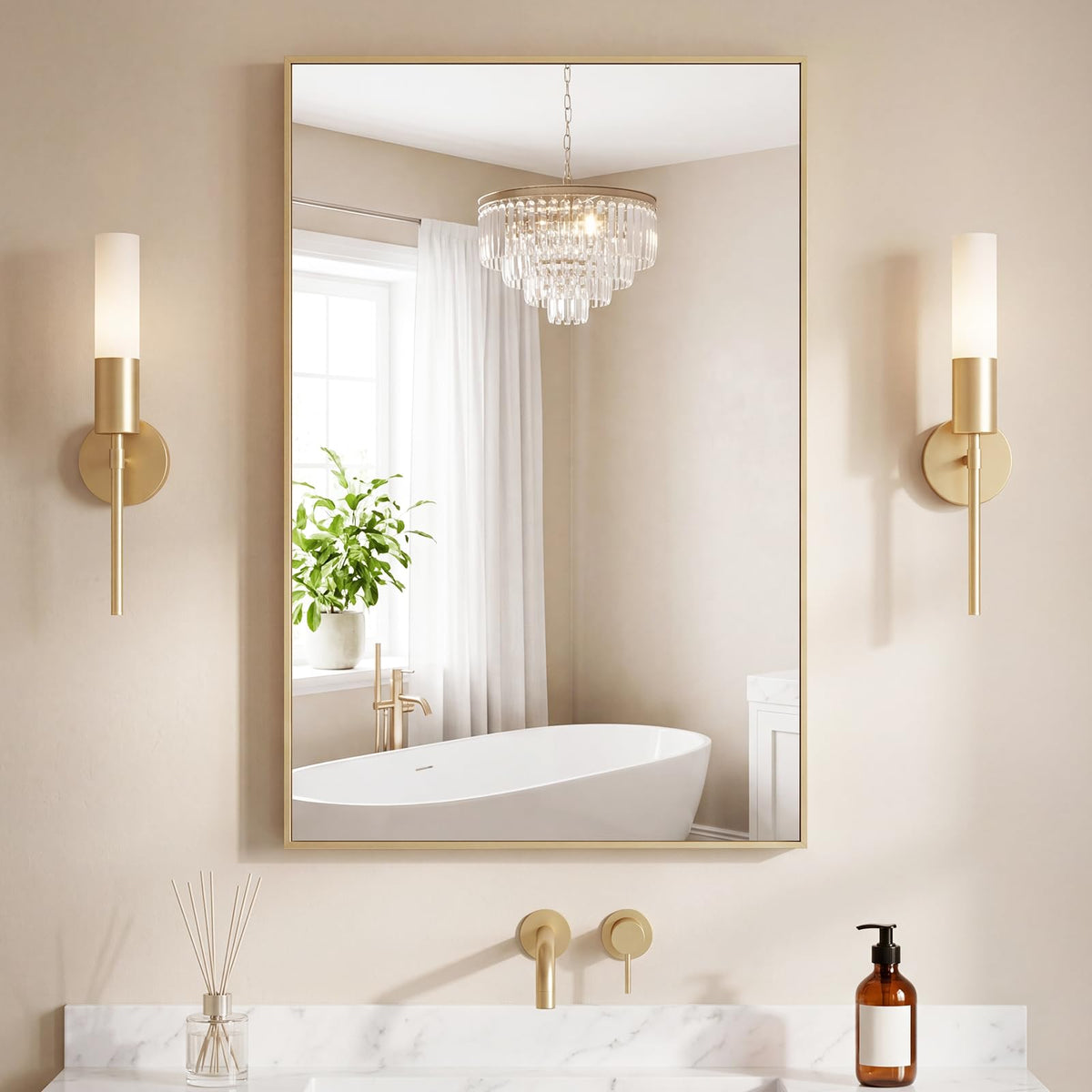NEWBULIG 24"x36" Wall Mirror, Bathroom Mirrors for Over Sink, Gold