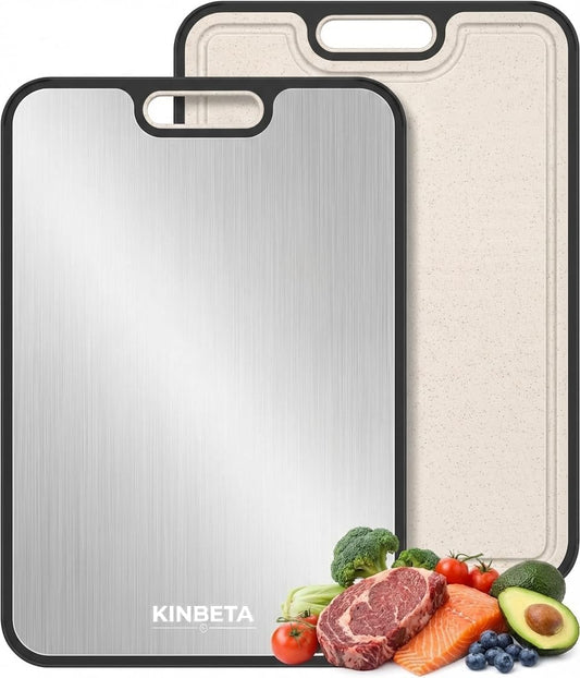 Titanium Cutting Board for Kitchen, Double Sided 2-in-1 Chopping Board with Grinding Area, Food Grade Non Toxic Metal Cutting Board for Meat & Veggies, Easy to Clean, Large Size 16"11"