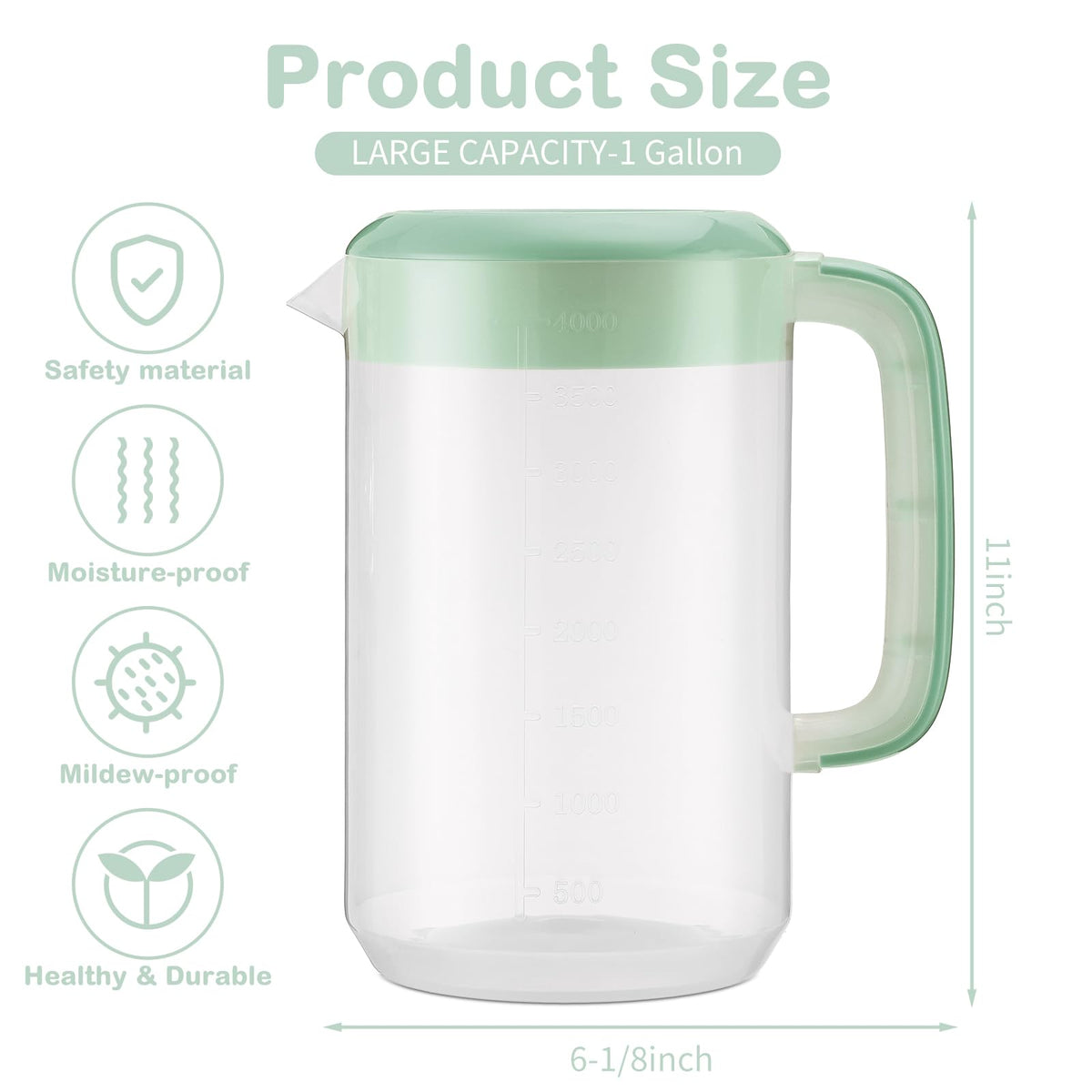 2Pcs Plastic Pitcher with Lid Large Clear Water Carafe Jug Ice Tea Pitcher Lemonade Juice Beverage Jar with Strainer Cover Handle Measurements for Hot Cold Coffee Drink (Pink, Green,1 Gallon/4L)