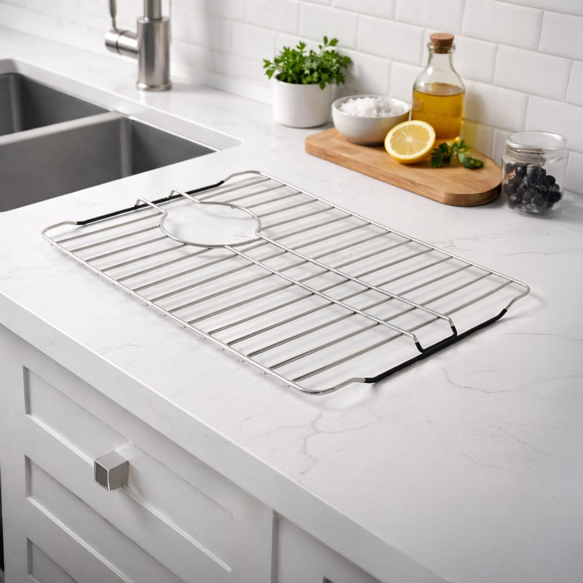 SunnyPoint 304 Stainless Steel Sink Protector Rack With Rear Drain Hole – Rust-Resistant Grid for Kitchen Sink Bottom, Scratch Prevention - Rear Drain Hole Required (16" X 13")