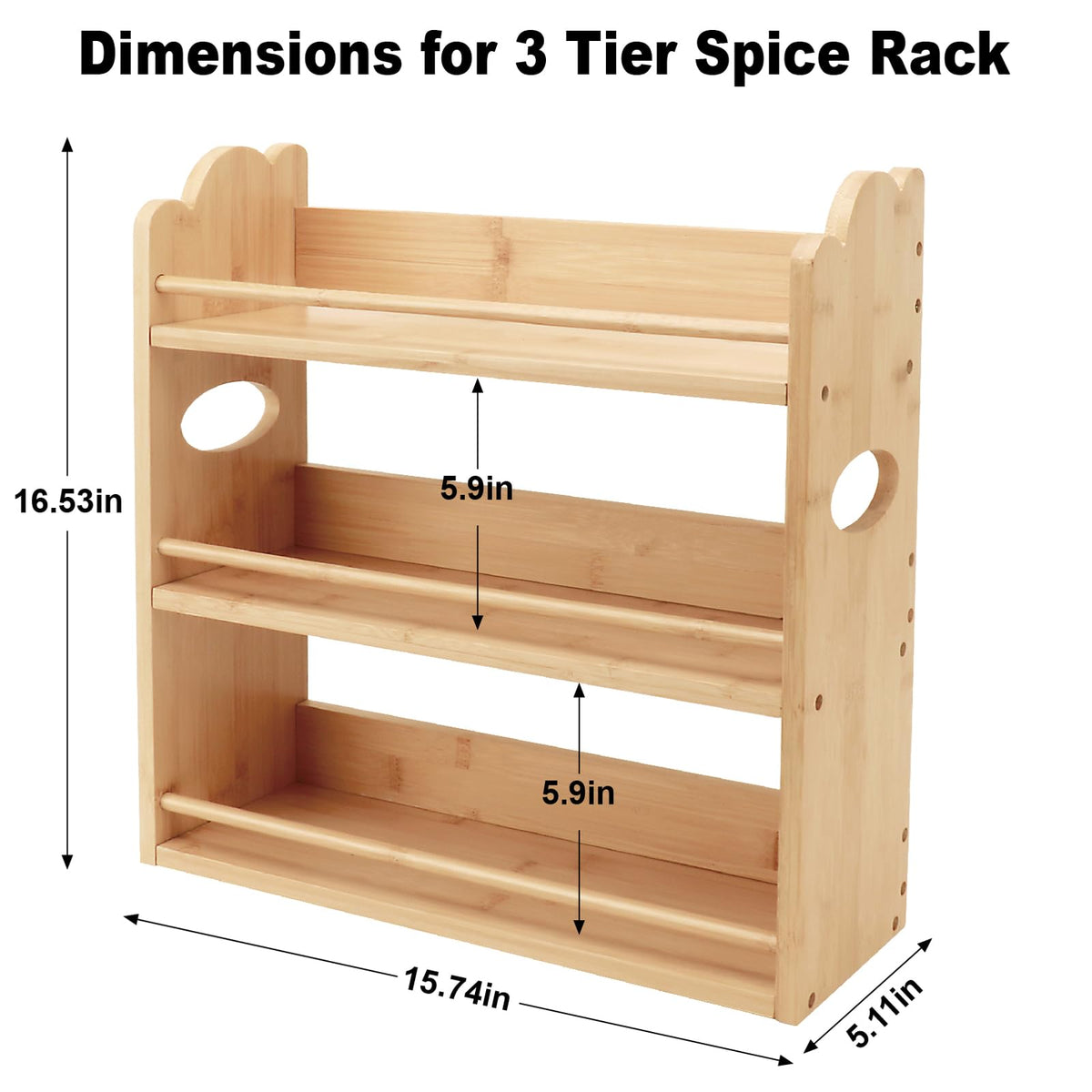 Thalomely 3-Tier Bamboo Spice Rack, Wall Mount & Countertop Spice Organizer