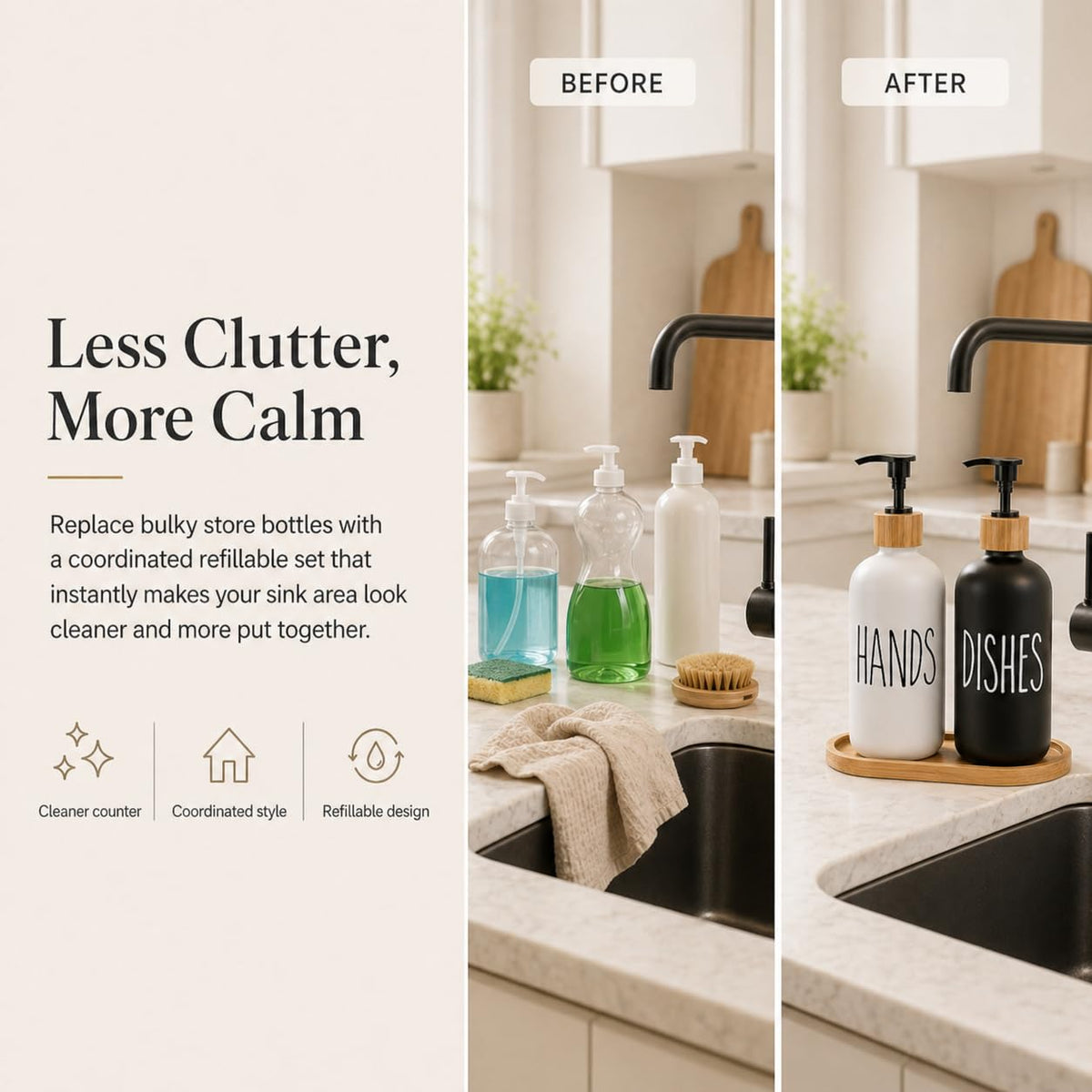 Soap Dispenser,Dish Soap Dispenser for Kitchen Sink.Glass Hand Soap Dispenser, Modern Farmhouse Decor Dish Soap Dispenser for Bathroom,Kitchen Sink Decor