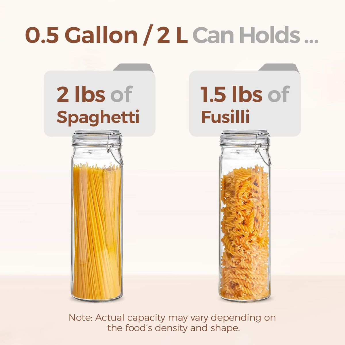ComSaf Tall Glass Pasta Containers with Airtight Lids 68 oz 3 Pack Canister