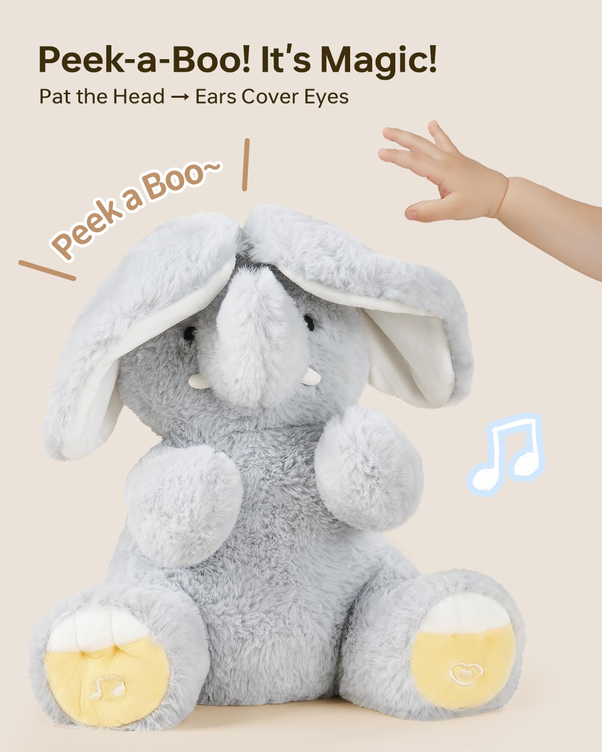 Peek A Boo Elephant Toy, Interactive Singing Plush Elephant, Moving Ears