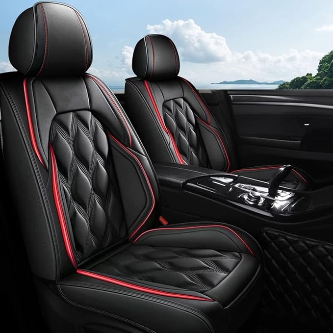 AOMSAZTO Car Seat Covers Full Set Custom Fit for Subaru Legacy 1995-2024 2025 2026 Leather Car Seat Cover Seat Cushion Protector Airbag Compatible Waterproof Black