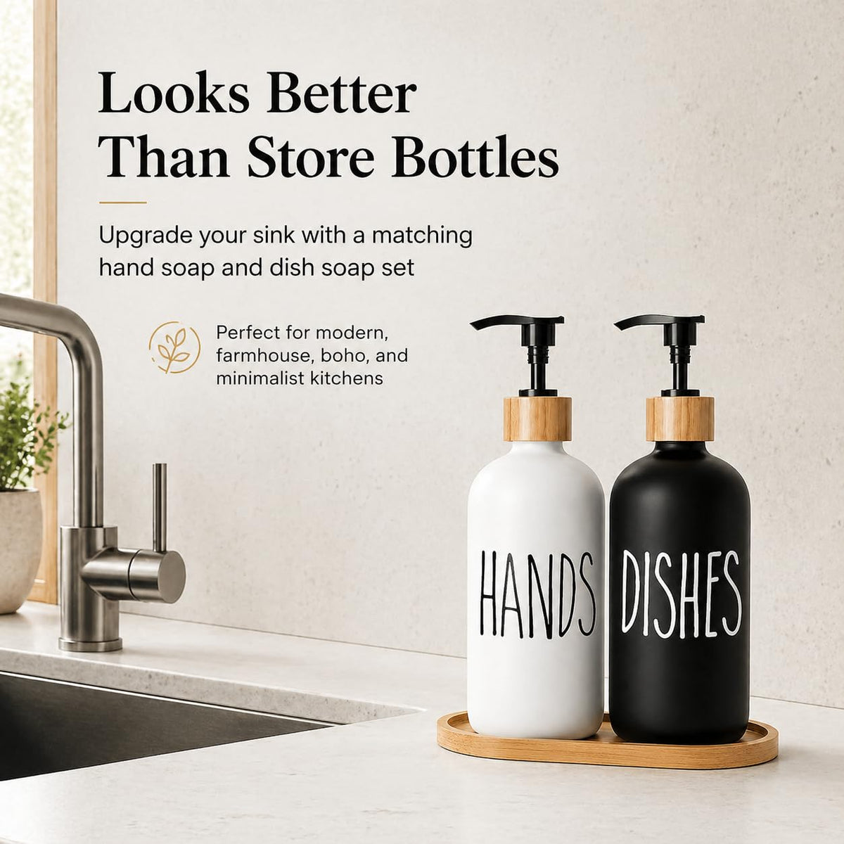Soap Dispenser,Dish Soap Dispenser for Kitchen Sink.Glass Hand Soap Dispenser, Modern Farmhouse Decor Dish Soap Dispenser for Bathroom,Kitchen Sink Decor