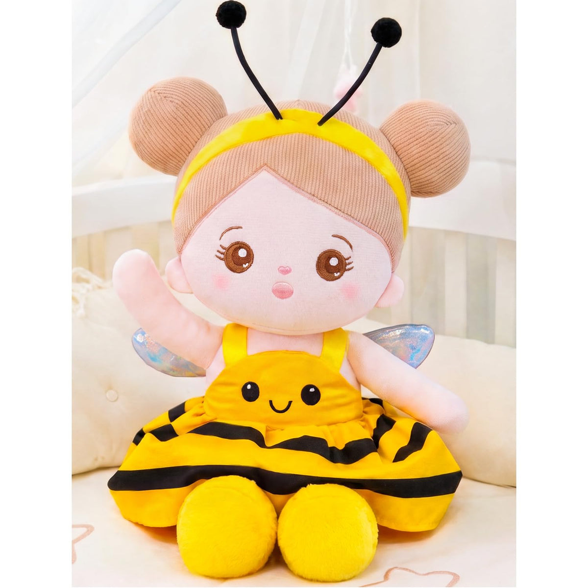 OUOZZZ Soft Baby Doll 12.6" Yellow Bee Dress Snuggle Buddy Doll
