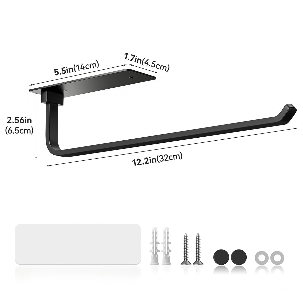 Paper Towel Holder Under Cabinet, Self-Adhesive or Drilling, Matte Black