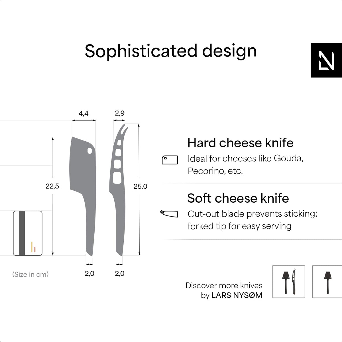 LARS NYSØM Cheese Knife Set Edge 2 pcs. I Cheese Knife Set Made of Stainless Steel I Premium Gift Box I Perfect as Christmas Gift (Stainless Steel)