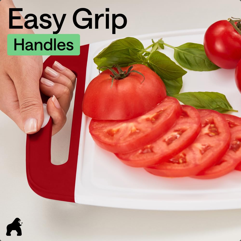 GORILLA GRIP BPA-Free Reversible Kitchen Cutting Board, Set of 3, Red