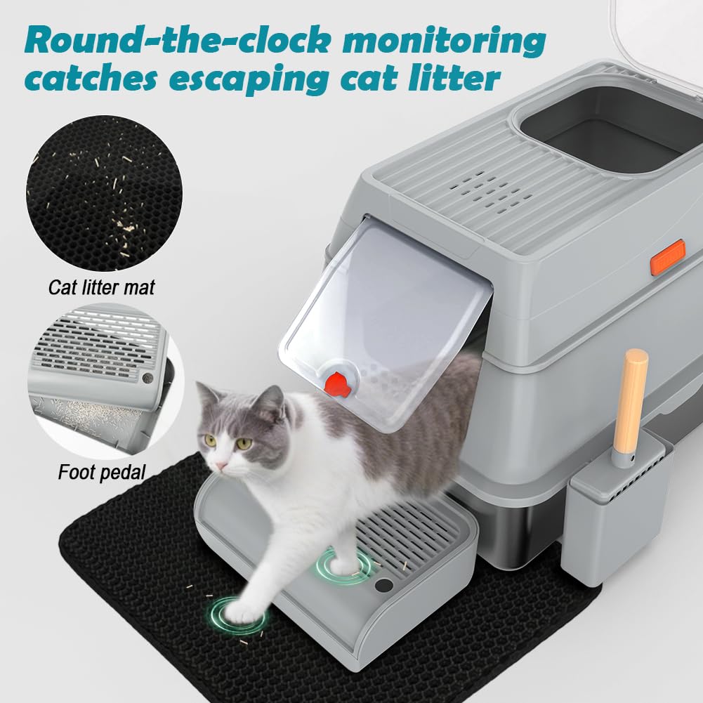 SZEE XL Stainless Steel Litter Box with Lid, Grey