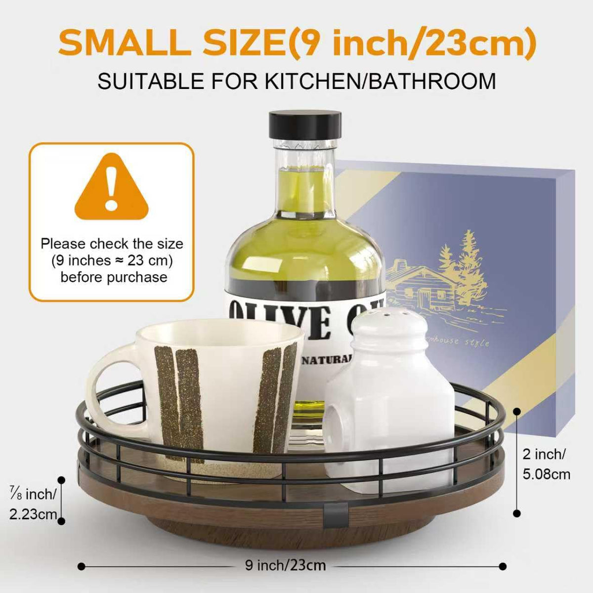 AMH 9-Inch Farmhouse Oak Lazy Susan Cabinet Organizer, Walnut Finish