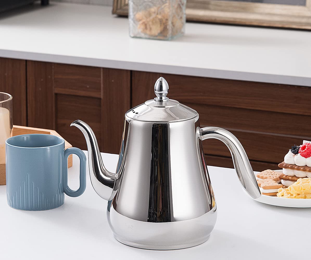 SANQIAHOME Stainless Steel Teapot with strainer Tea Pot With Removable Infuser or filter for Loose Leaf and Tea Bags cold water Pitcher Tea Maker Dishwasher Safe (silver, 1550ml(51Oz))