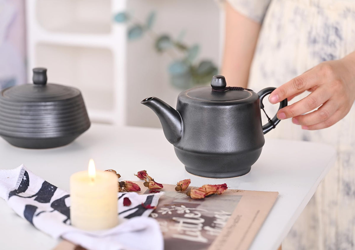 Rural Style Ceramic Teapot with Stainless Steel Infuser 16 OZ Black