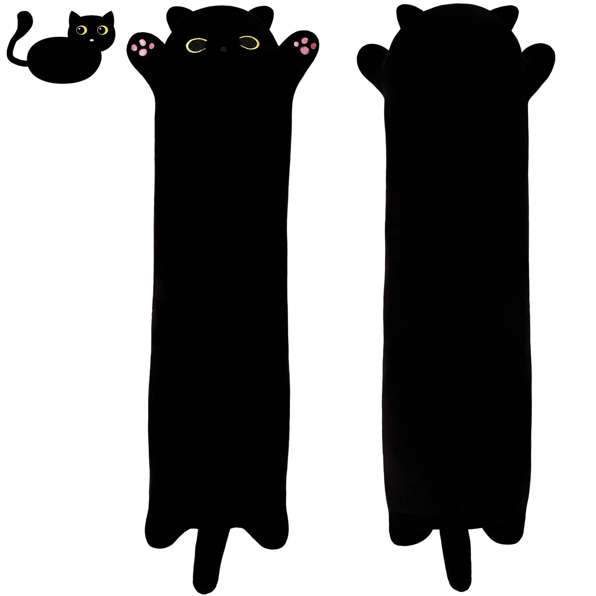 Long Cat Plush Cute Black Cat Stuffed Animals 43inch Soft Plushies Body Pillow Kitten Plush Throw Pillow Kawaii Big Plush Doll Toys Gift for Kids Girlfriend Birthday, 110cm/43.3inch