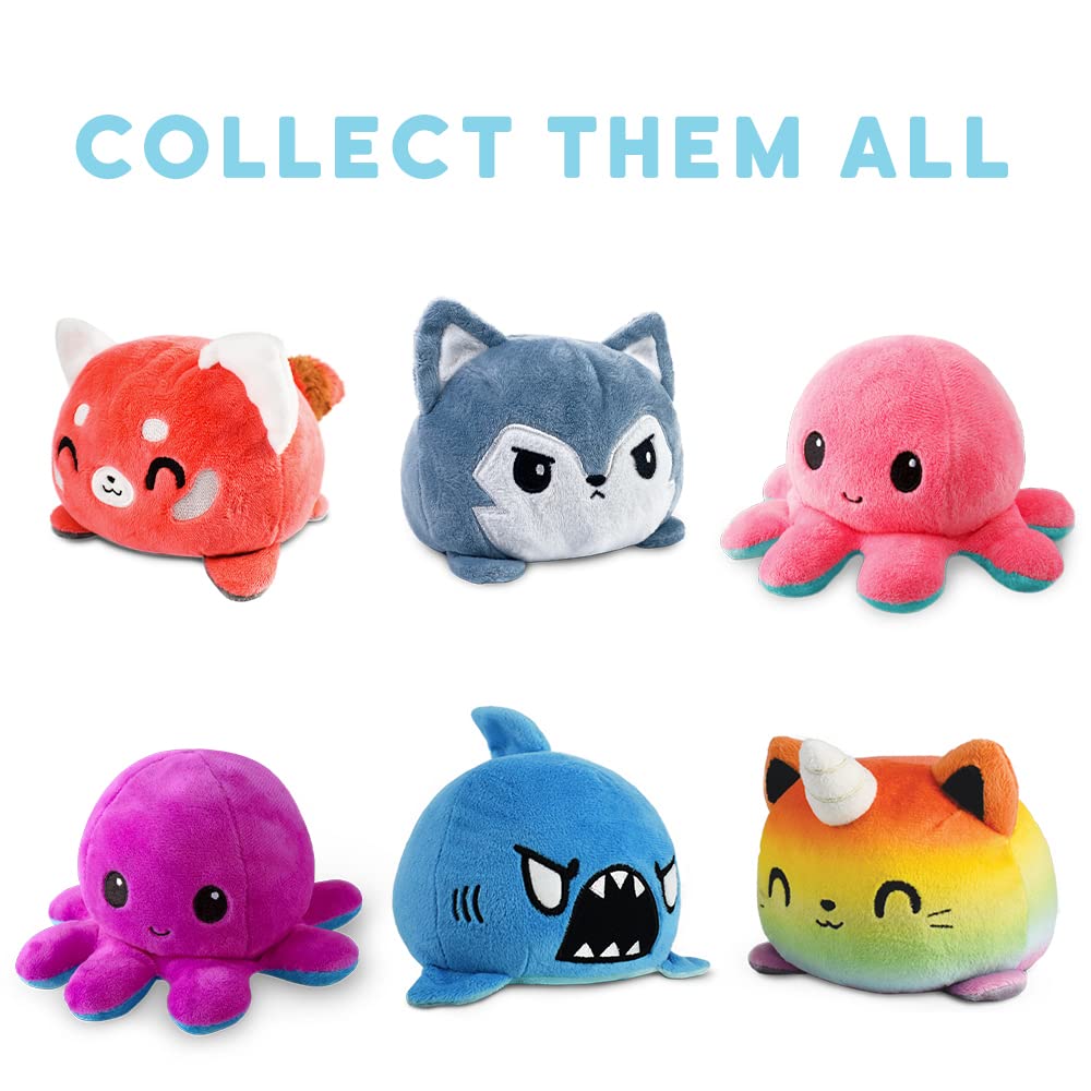 TeeTurtle Reversible Octopus Plushie 4-Inch Pink + Aqua Two-Sided Flip Plush Toy with Embroidered Details - Cute Mini Collectible Plush for Kids, Teens, and Adults
