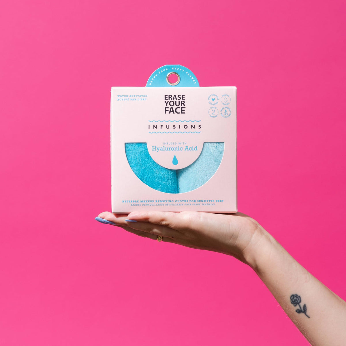 ERASE YOUR FACE Re-usable Makeup Removing Cloth Infused with Hylaluronic Acid - 2 Pack