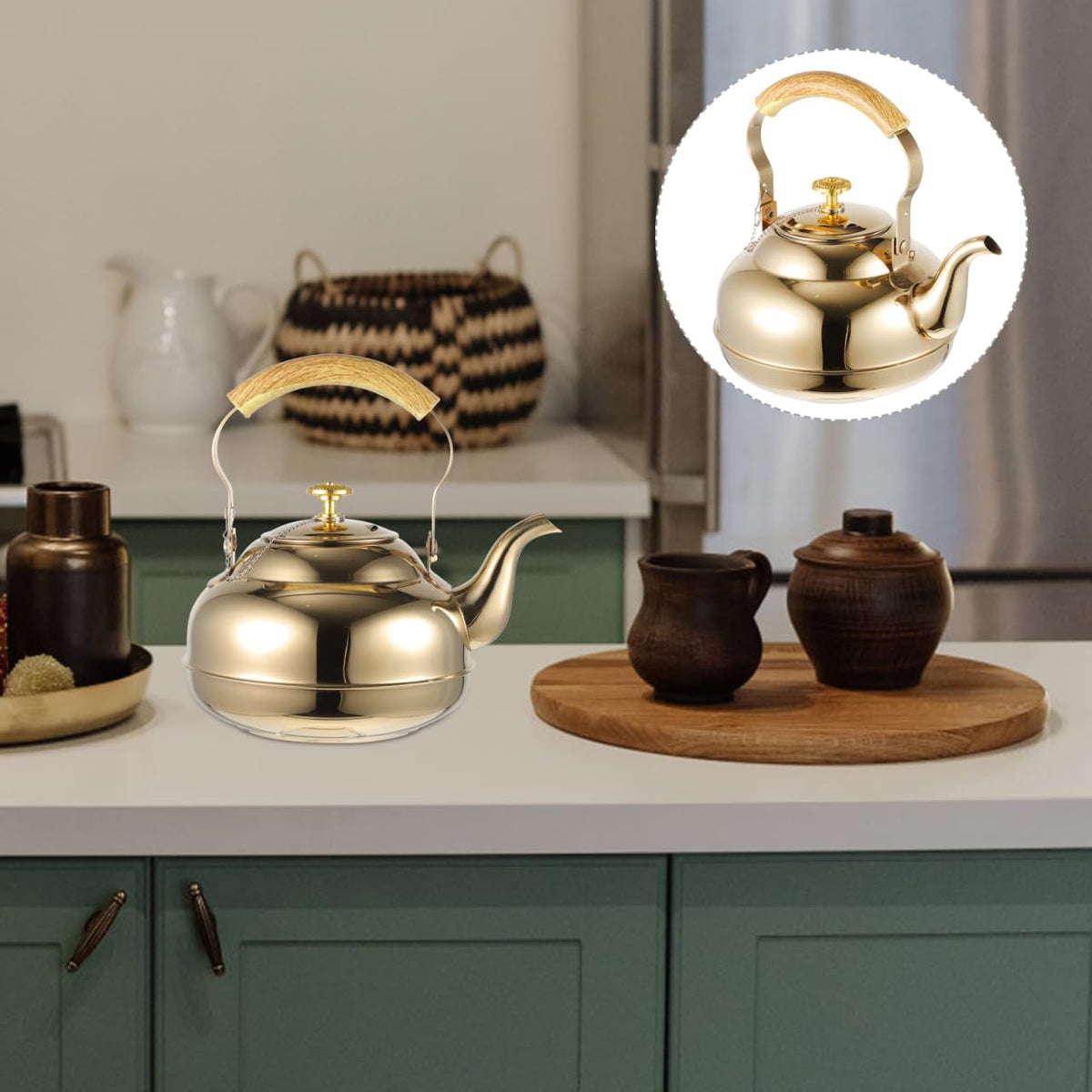 UPKOCH Stainless Steel Teapot with Strainer 2L Golden Tea Pot