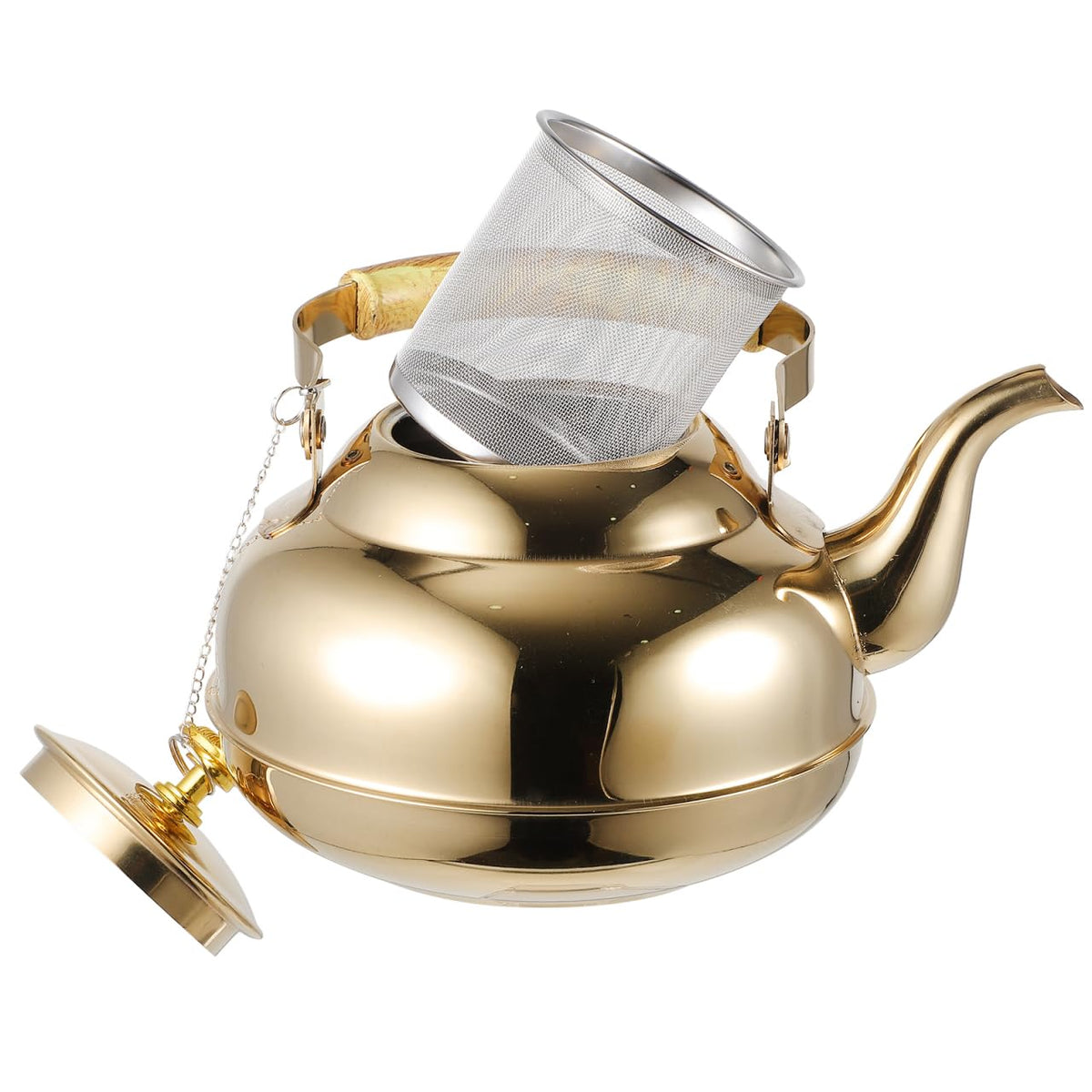 UPKOCH Stainless Steel Teapot with Strainer 2L Golden Tea Pot