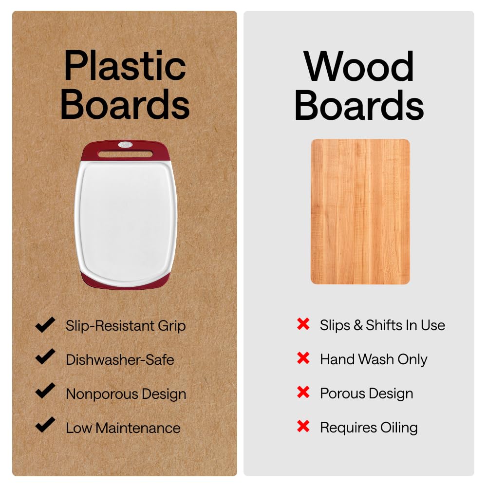 GORILLA GRIP BPA-Free Reversible Kitchen Cutting Board, Set of 3, Red