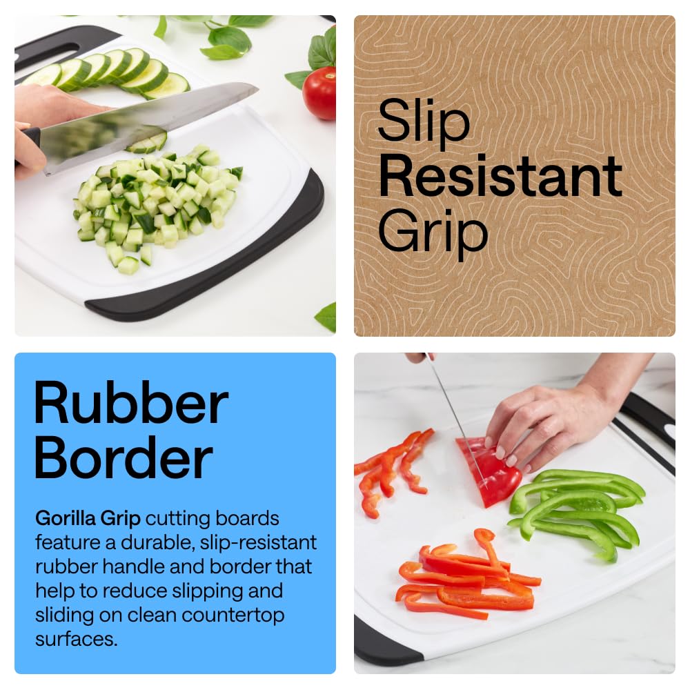 GORILLA GRIP BPA-Free Reversible Kitchen Cutting Board, Set of 3, Black