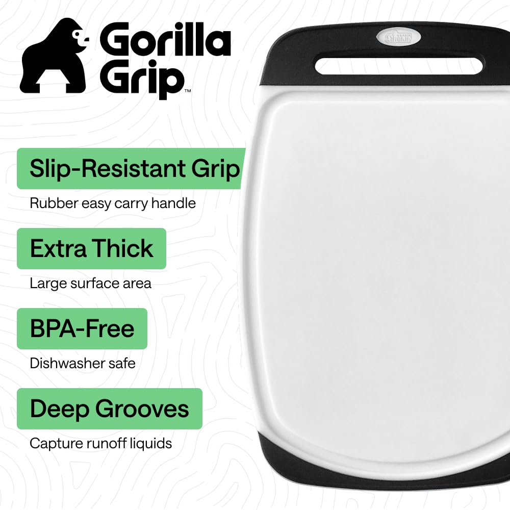 GORILLA GRIP BPA-Free Reversible Kitchen Cutting Board, Set of 3, Black