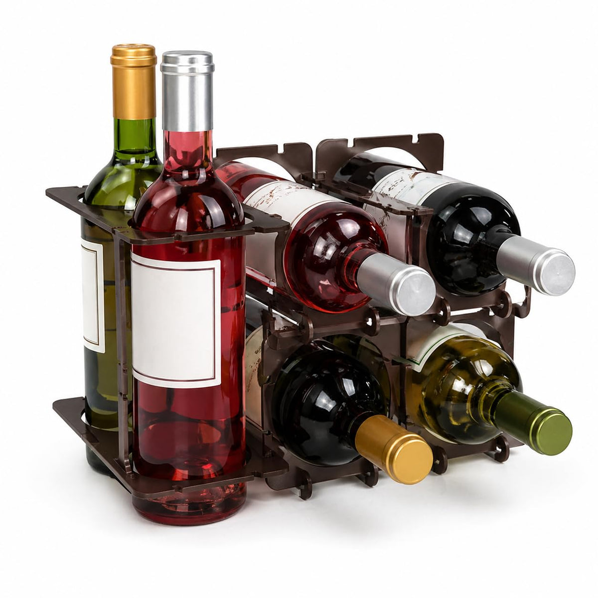 smart spring Modular Wine Rack System – Stackable & Expandable Wine Storage Rack, Customizable Bottle Organizer for Countertop, Cabinet or Fridge – Made in USA (6, Espresso Reserve)