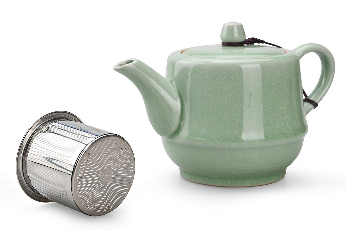 Amoysanli Ceramic Teapot with Infuser for Tea Coffee Milk as Gift Pink Cyan