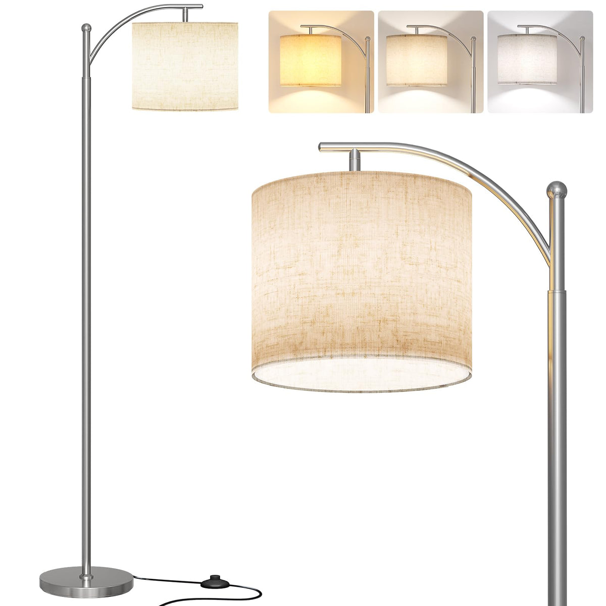 SUNMORY Arc Floor Lamp, Modern Floor Lamp with 9W 3 Color Temperatures Bulb