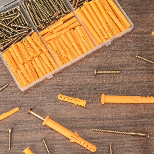 Aovchei 170pcs Drywall Anchors Kit, 85 Plastic Anchors and 85 Screws | 3 Size #6 * 30#6 * 40#8 * 40, Wall Hanging Kit for Hanging Picture Frame, Shelf Brackets, Curtain Rod - size: #6*30 #6*40 #8*40
