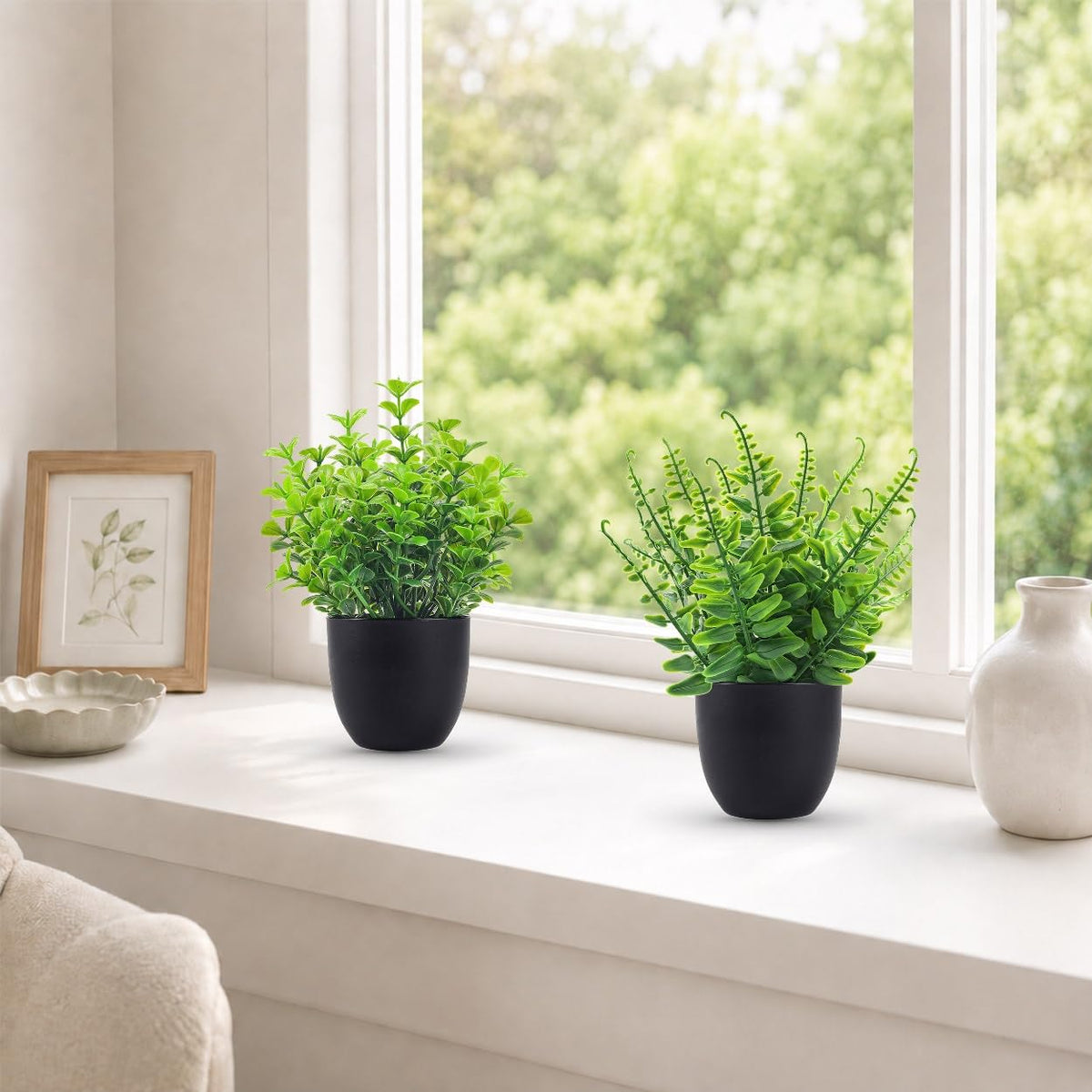 Der Rose 4 Pack Mini Fake Plants in Black Pots, 7" Bathroom & Desk Decor