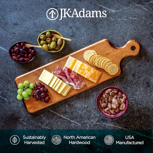 J.K. Adams Maple Artisan Plank Serving Board with Handle, 20" x 6" | Wood Charcuterie & Cheese Board, Wooden Tray for Food Prep and Presentation - size: 20"L x 6"W