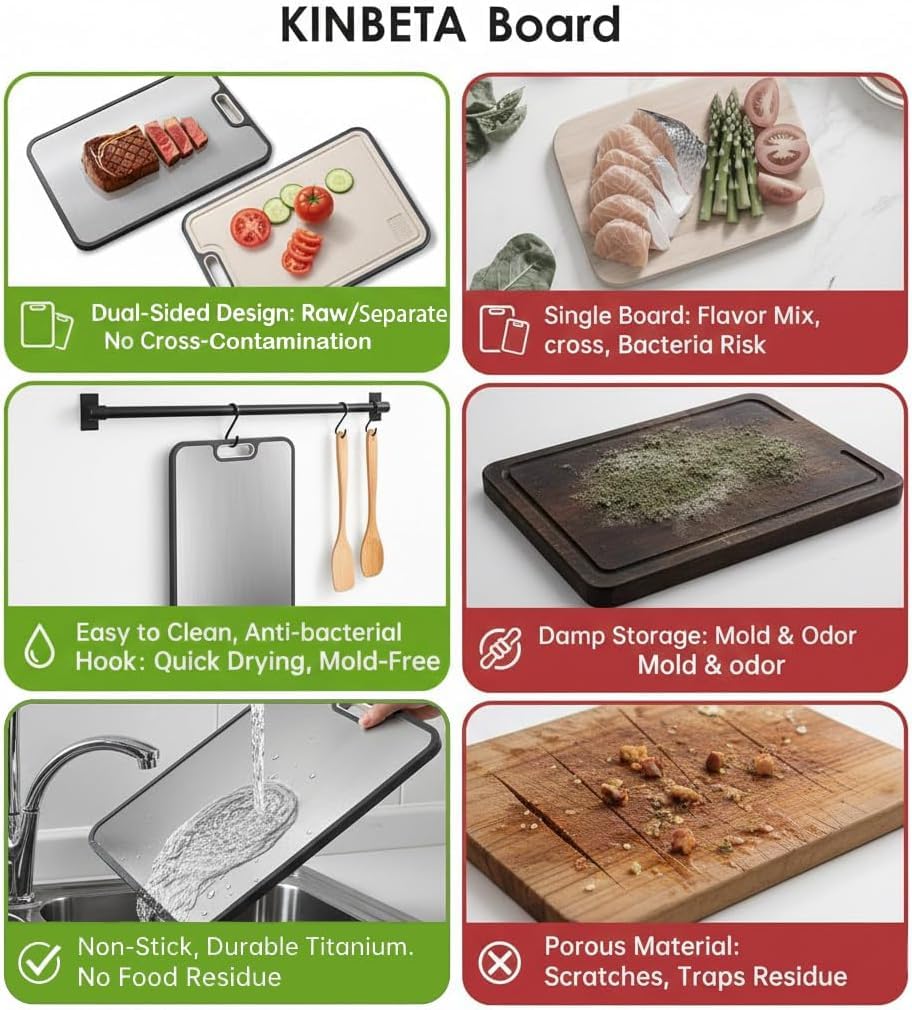 Titanium Cutting Board for Kitchen, Double Sided 2-in-1 Chopping Board with Grinding Area, Food Grade Non Toxic Metal Cutting Board for Meat & Veggies, Easy to Clean, Large Size 16"11"