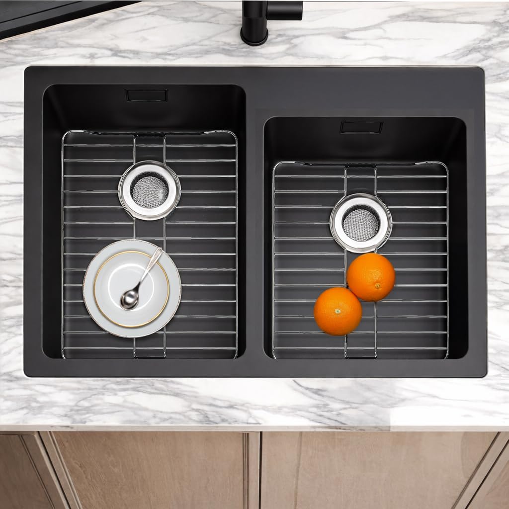SunnyPoint 304 Stainless Steel Sink Protector Rack With Rear Drain Hole – Rust-Resistant Grid for Kitchen Sink Bottom, Scratch Prevention - Rear Drain Hole Required (14.5" X 11.2")