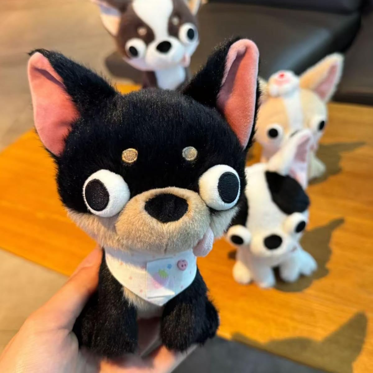 RHHSSE Cute Chihuahua Plush Toy - Funny Big-Eyed Chihuahua Stuffed Animal, Adorable Dog Plush for Kids & Adults, Soft Dog Plushie (Black)