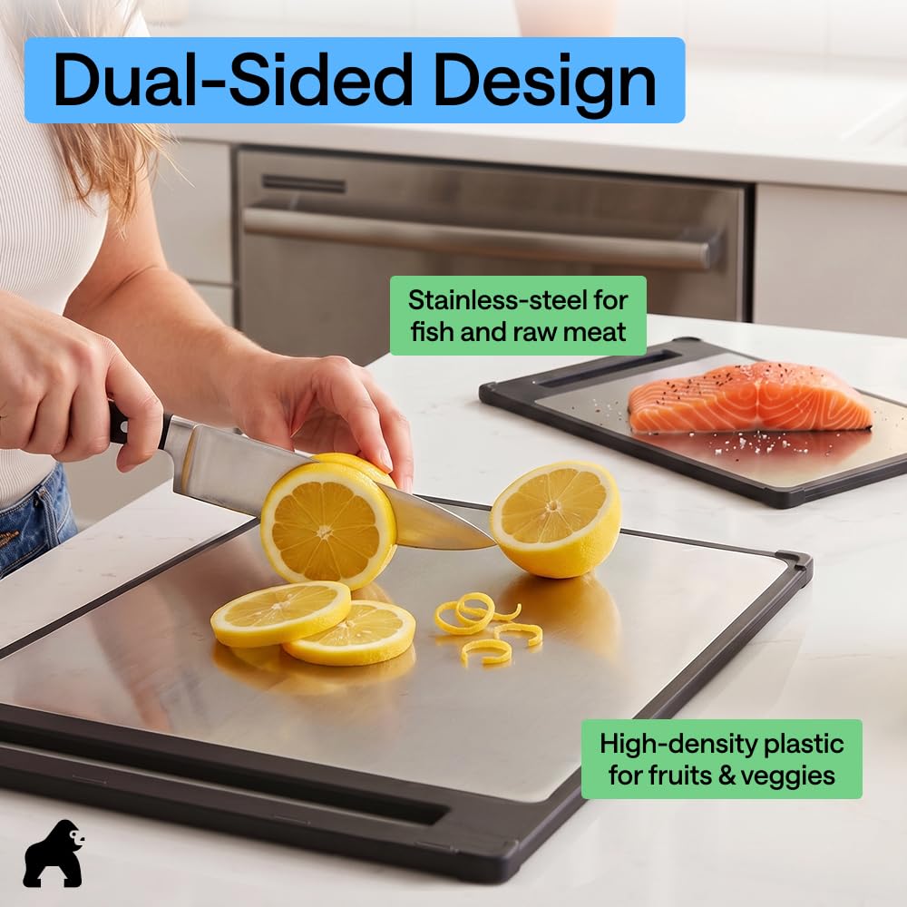 GORILLA GRIP Dual-Sided 304 Stainless Steel Cutting Board, 16x11, Black