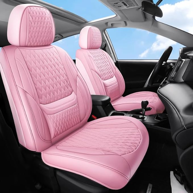 Car Seat Covers Full Set Custom Fit for Chevrolet/Chevy Trailblazer 2021-2026 - Premium Faux Leather with Lumbar Support | Breathable, Waterproof, Anti-Slip, Durable (Pink,Full Set)