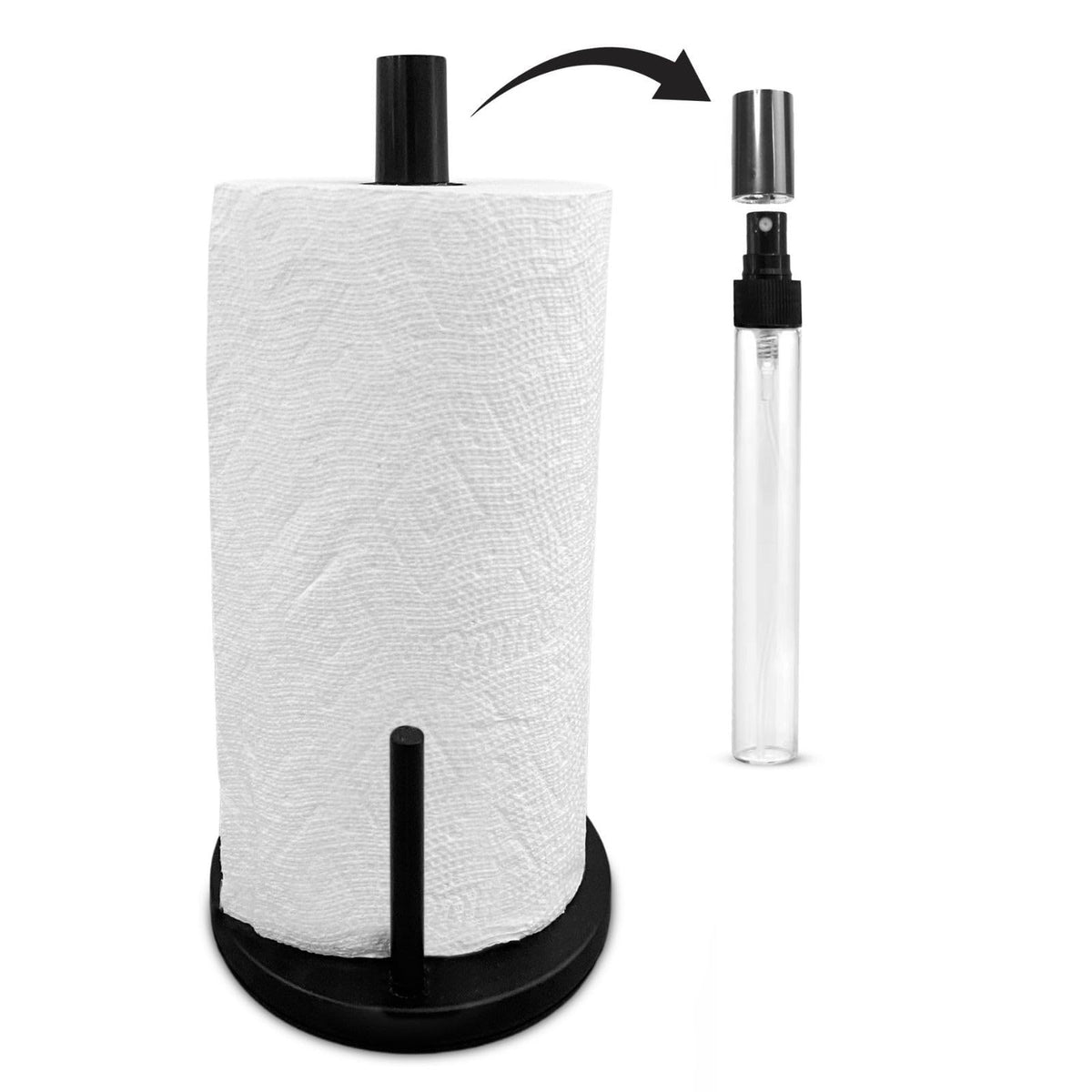 2-in-1 Paper Towel Holder with Spray Bottle, Matte Black Metal, Countertop