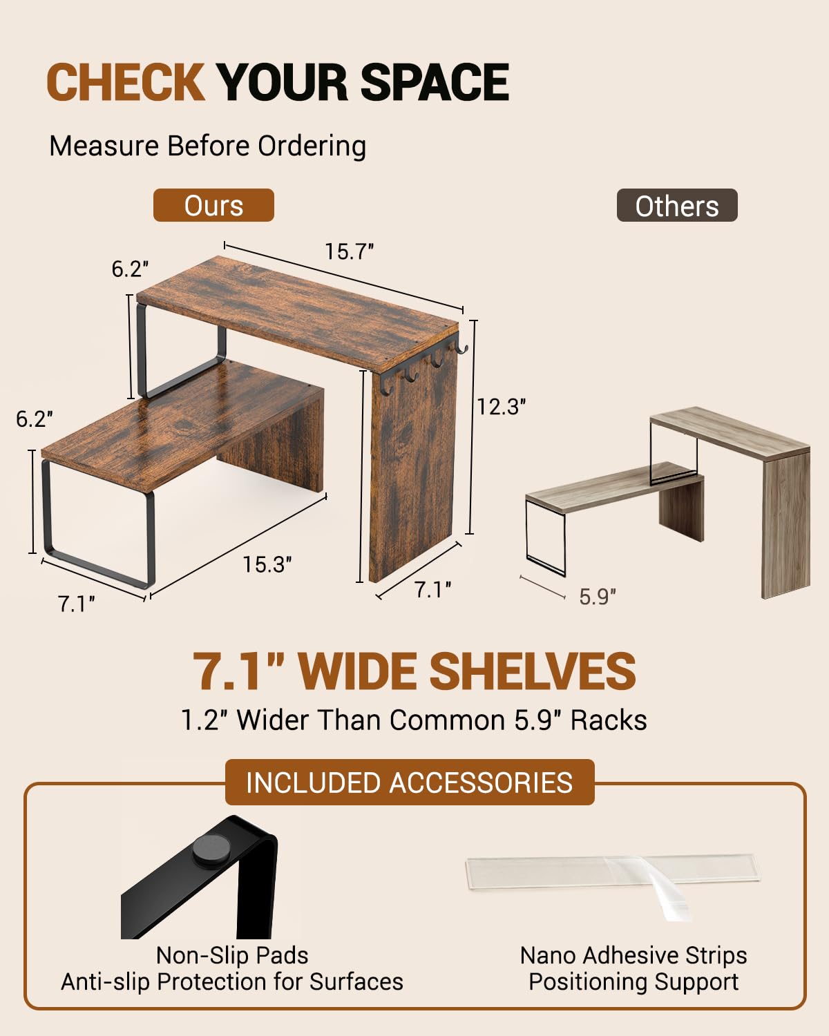 Kitchen Countertop Organizer, Counter Shelf for Corners Coffee Bars Pantry