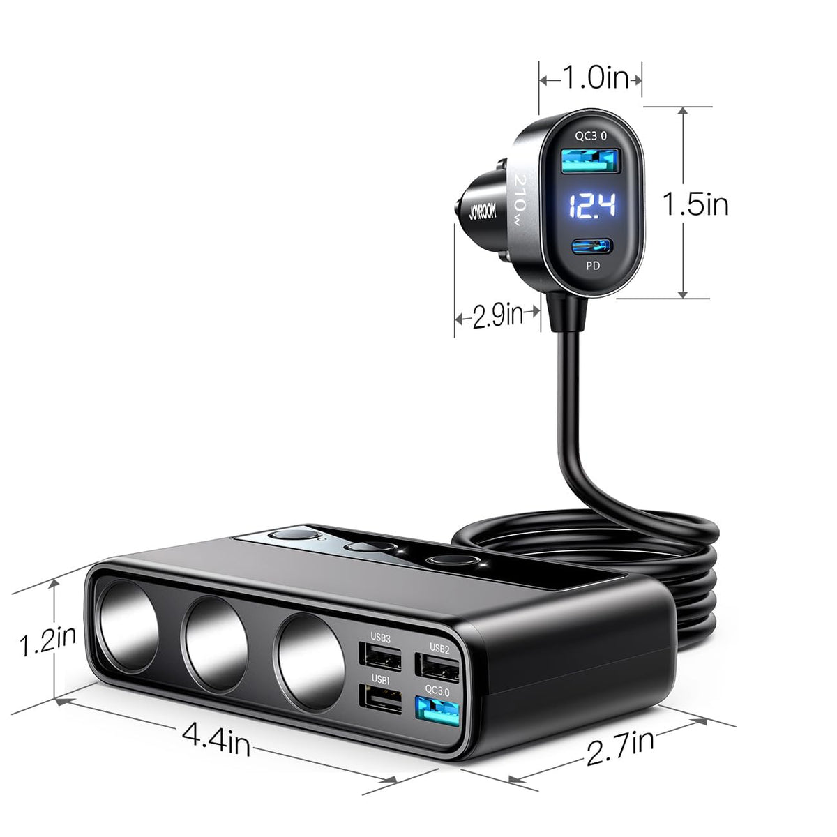 9 in 1 Cigarette Lighter Splitter, JOYROOM 210W Cigarette Lighter Adapter