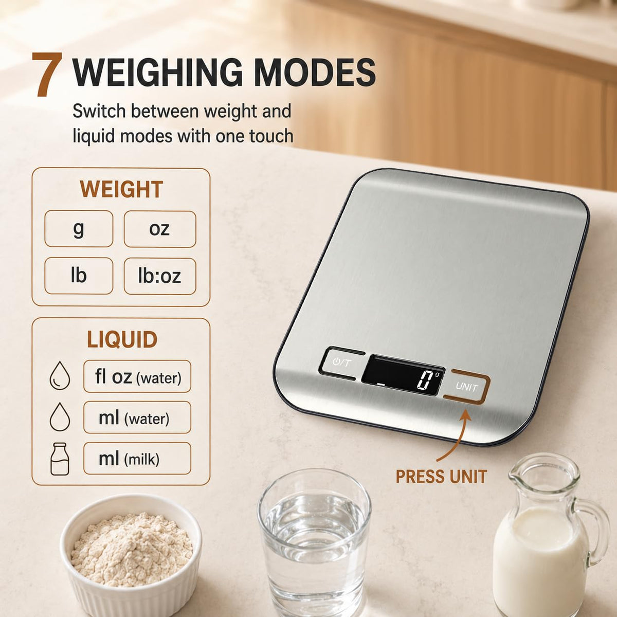 QP Food Scale, 22 lb Digital Kitchen Scale, 1g / 0.1oz Readability, 7 Units