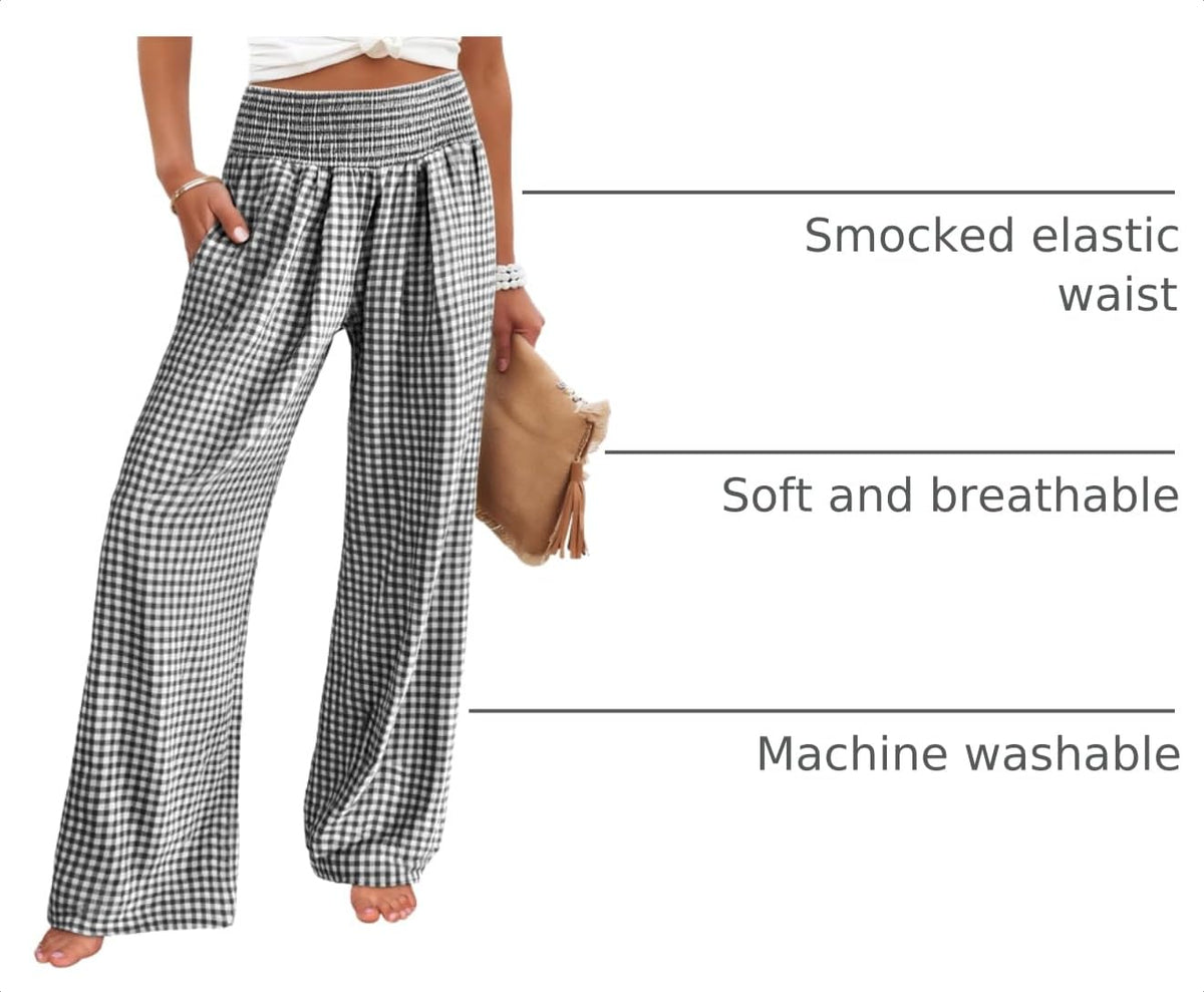 ANRABESS Womens Striped Gingham Wide Leg Palazzo Pants with Pockets